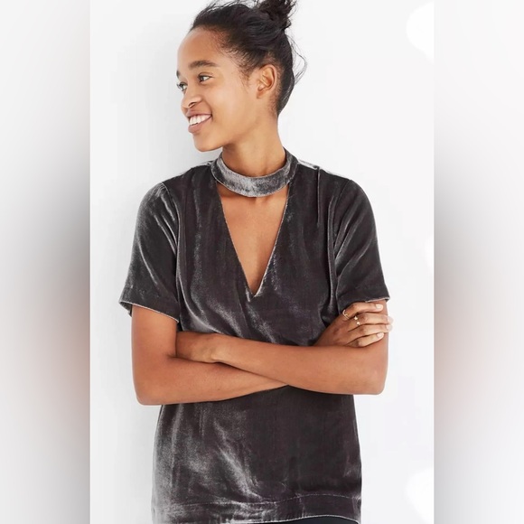 Madewell Tops - Madewell Velvet Choker Top in Gray